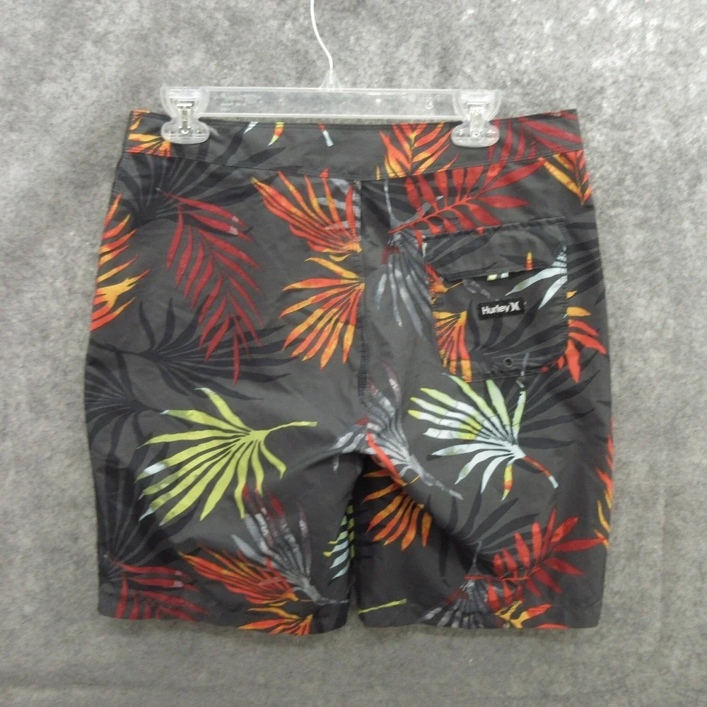Hurley Men's Swim Board Shorts Size 30 Black Palm Tree Drawstring Back Pocket